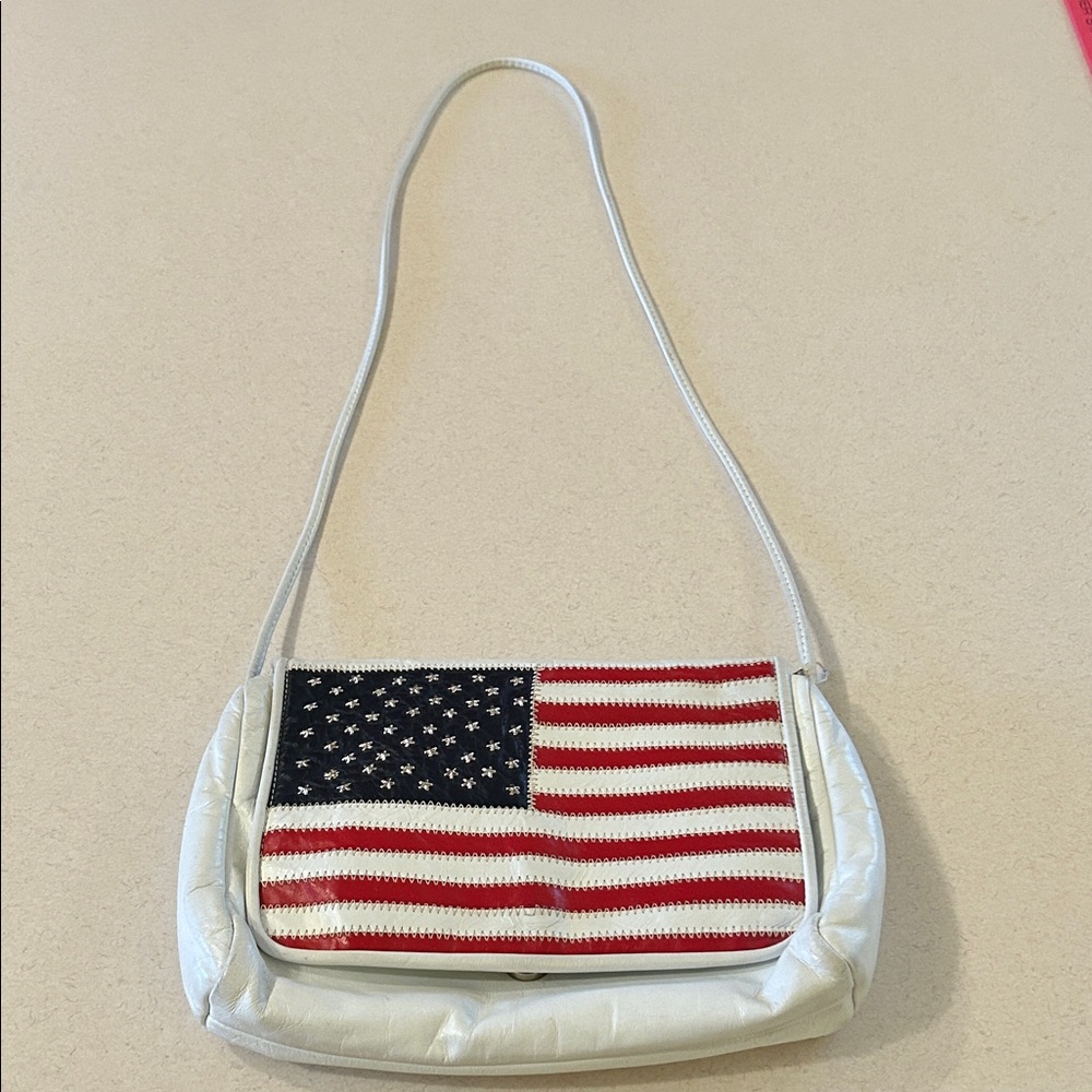 USA Colors White Leather American Flag Shoulder Crossbody Bag Purse Clutch - Picture 2 of 16